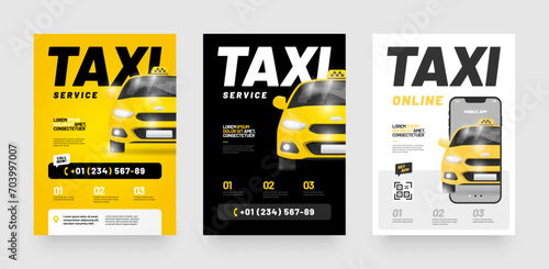 Simple layout template design for taxi service. Design with taxi car for flyer, poster, cover, brochure, banner or any layout. photo