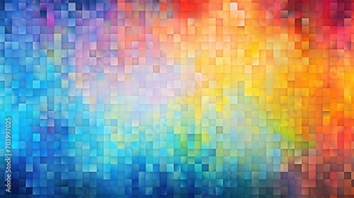  a multicolored background with squares of different sizes and colors in the center of the image is a blue, yellow, red, green, orange, yellow, and pink.