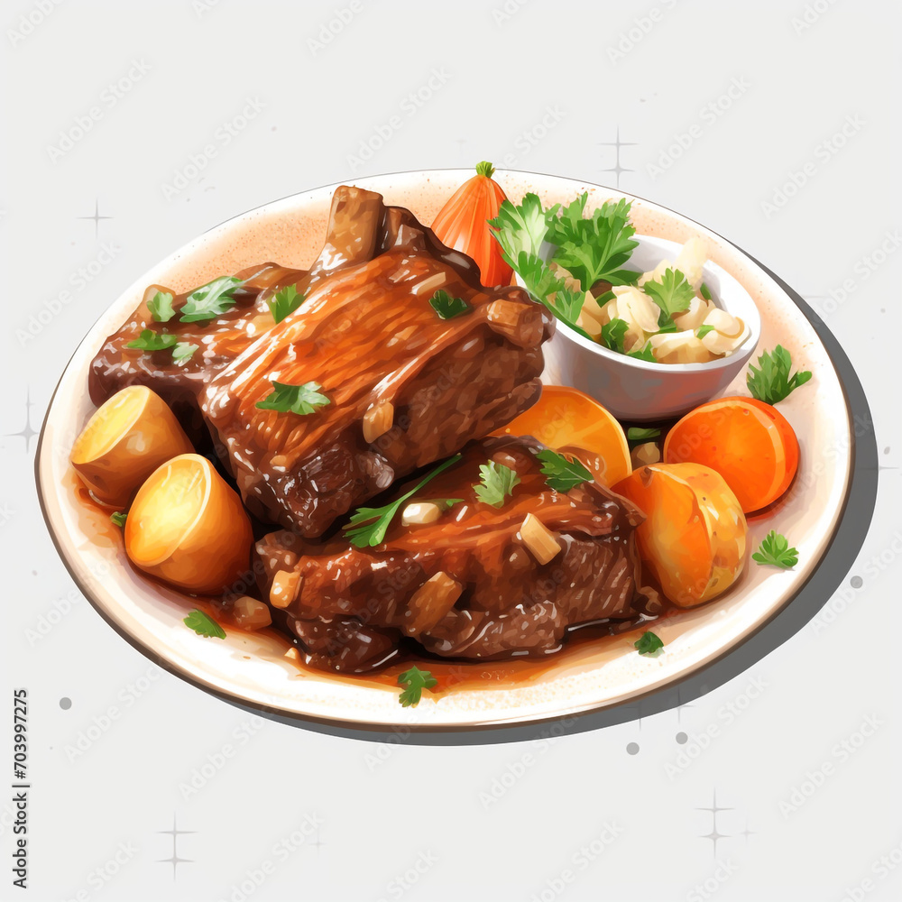 plate of braised beef and vegetables on transparent background created with Generative Ai plate of braised beef and vegetables on transparent background created with Generative Ai