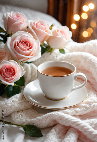 cup of coffee and roses