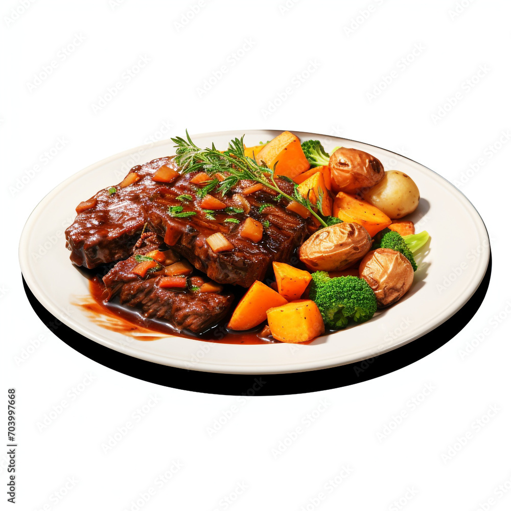 plate of braised beef and vegetables on transparent background created with Generative Ai plate of braised beef and vegetables on transparent background created with Generative Ai
