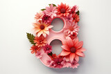 8 march women's day. Number eight from flowers, applique women's day on light background. Happy women's day greeting card. International woman's day card with floral design.