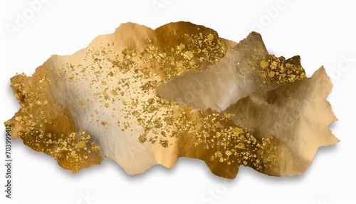 gold glitter and bronze color blot abstract torn piece of metal leaf potal paper on white background photo