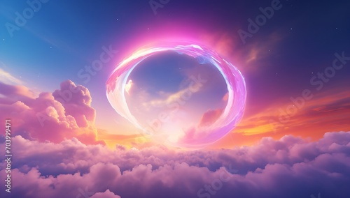 Fantasy sky with a glowing pink and blue portal