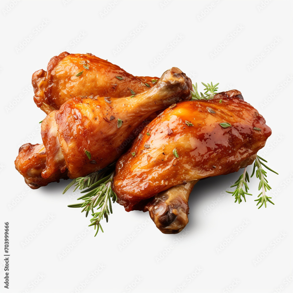 roasted chicken leg pieces on transparent background created with Generative Ai roasted chicken leg pieces on transparent background created with Generative Ai