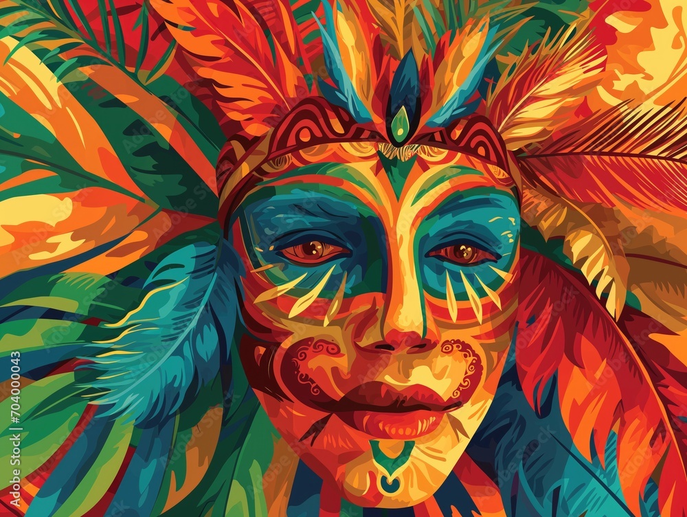 Ilustração colorida de carnaval com homenagem aos índios do Brasil Ilustração colorida de carnaval com homenagem aos índios do Brasil
