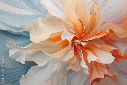  a painting of an orange and white flower on a blue and white background with an orange center in the center of the flower and a white center in the middle of the center of the flower. © Shanti