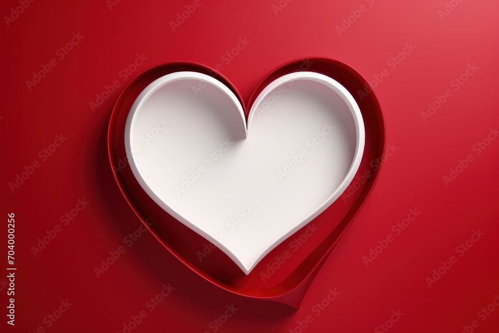 a heart cut out of a piece of paper on a red background with the shadow of a paper cut out into the shape of a heart on a red background.