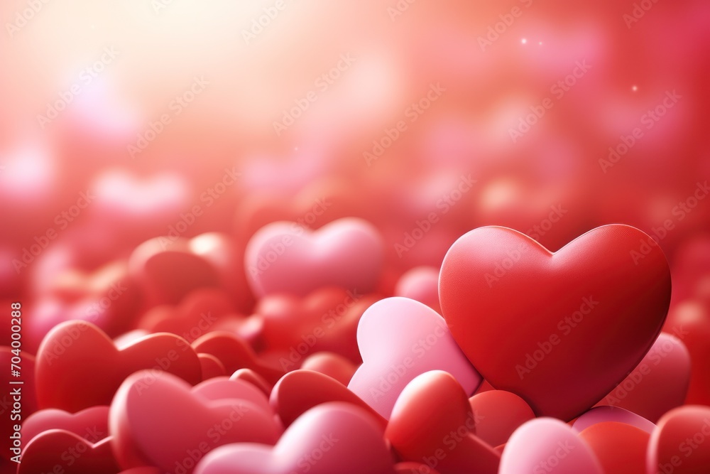  a bunch of red hearts that are in the shape of a heart on a red background with a bright light in the middle of the middle of the image and a blurry background.