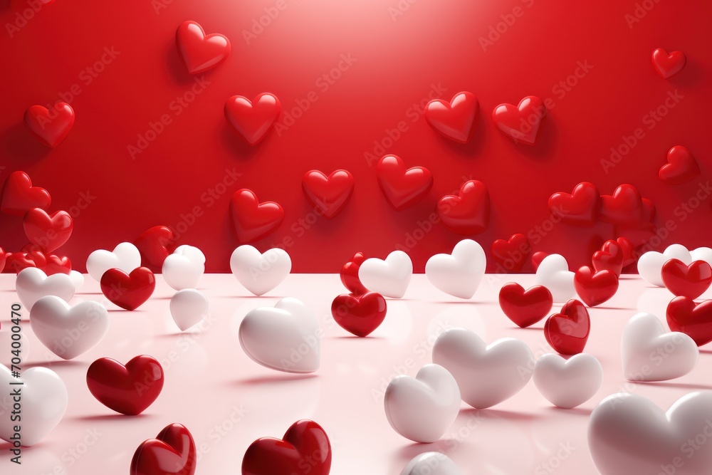 a bunch of red and white hearts floating in the air on a red and white background with a red wall in the background and a red wall in the background. a bunch of red and white hearts floating in the air on a red and white background with a red wall in the background and a red wall in the background.