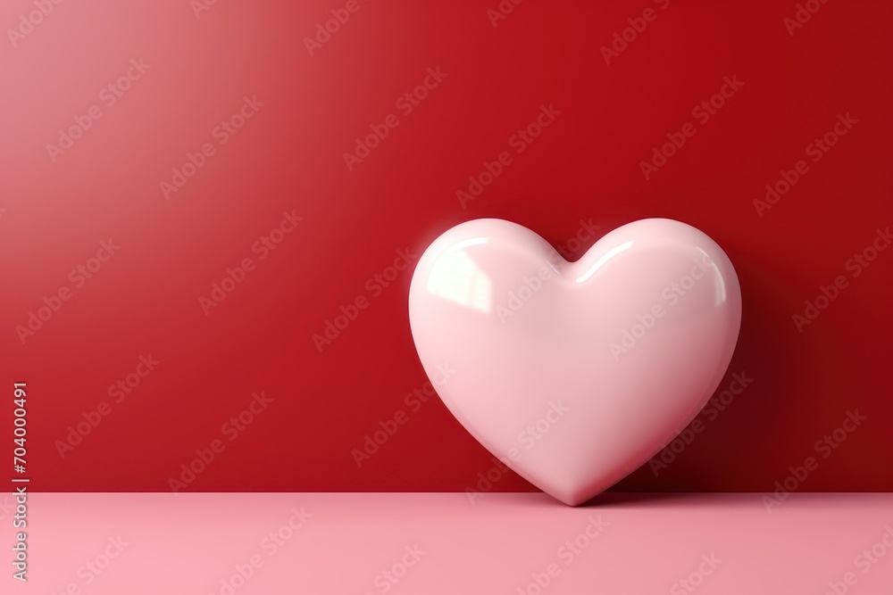  a white heart shaped object sitting on top of a pink surface in front of a red, red, and pink wall with a shadow of the shape of a heart.