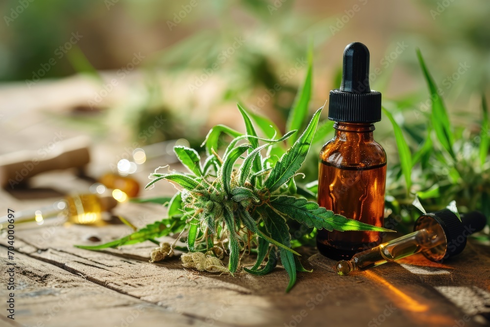 Medical CBD oil with cannabis leaves. The concept of medical tincture of marijuana. Medical CBD oil with cannabis leaves. The concept of medical tincture of marijuana.