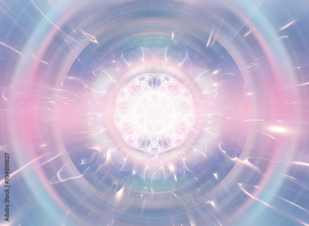 Mandala de lumière de plasma blanche sur Fond rose bleuté