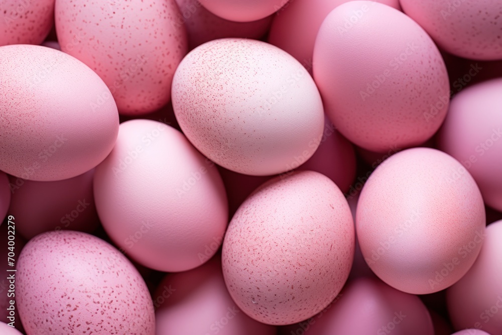 a pile of pink and white eggs with speckles on the top of the eggs is shown in this close up view of pink and white eggs with speckles on the top. a pile of pink and white eggs with speckles on the top of the eggs is shown in this close up view of pink and white eggs with speckles on the top.
