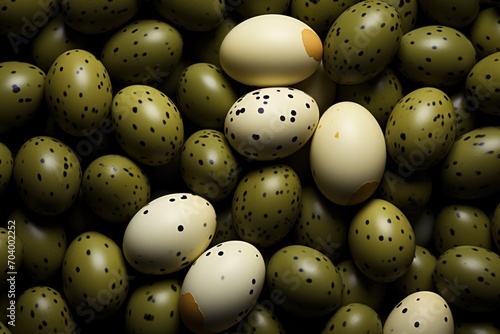  a pile of green and white eggs with speckled eggs in the middle of each egg, with one egg in the middle of the group, and one egg in the middle of the group.