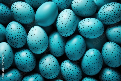  a pile of blue easter eggs with holes in the middle of the eggs is shown in a close up view of the top half of the eggs and the top half of the eggs.