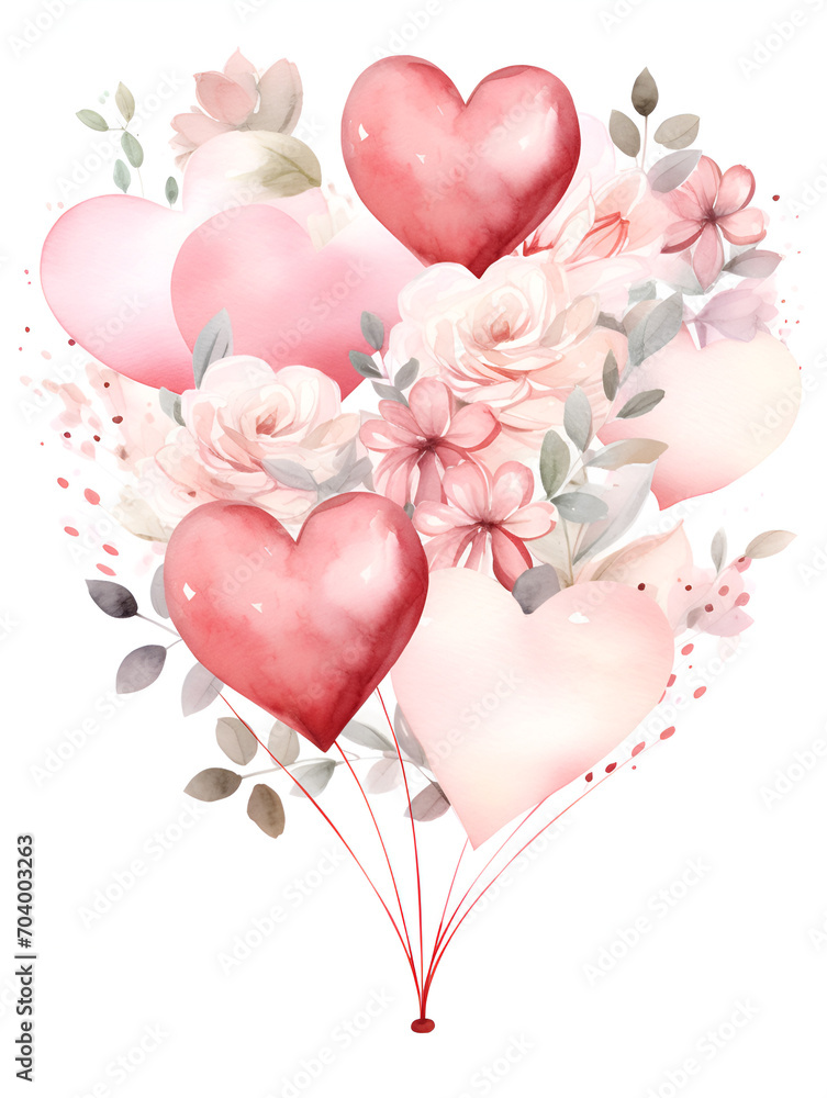 romantic pink and light mint watercolor valentine's day scene