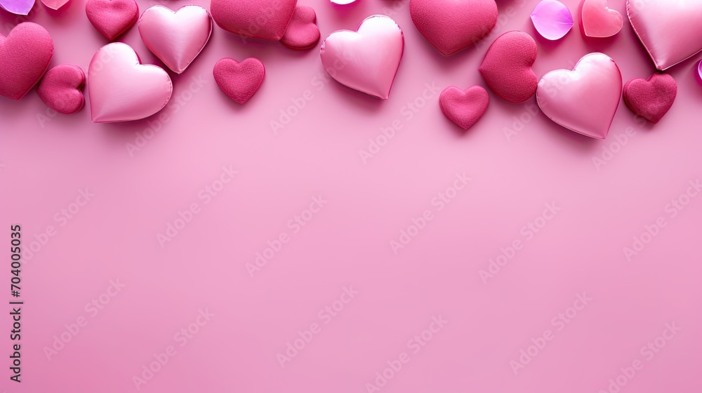 Valentines day background banner on pink with pink hearts, pink hearts background
