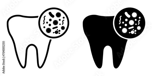 ofvs517 OutlineFilledVectorSign ofvs - tooth bacteria . dental plaque sign . remove biofilm . isolated transparent . black outline and filled version . AI 10 / EPS 10 / PNG . g11860