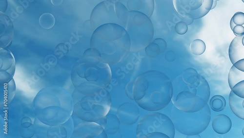 Wallpaper Mural Lot of transparent bubbles fly in blue sky with moving clouds. Blue sky reflection nature CGI animation background, 4k Torontodigital.ca