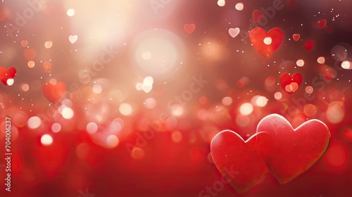Valentines day bokeh background banner, red hearts and bokeh light background  photo