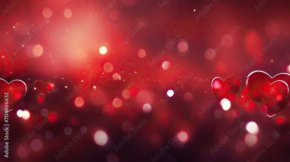 Valentines day bokeh background banner, red hearts and bokeh light background 