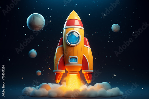 3D Space Rocket: Futuristic Exploration and Cosmic Adventure. Generative ai
