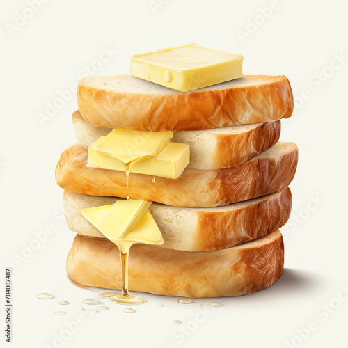 stack of bread with a butter on transparent background created with Generative Ai