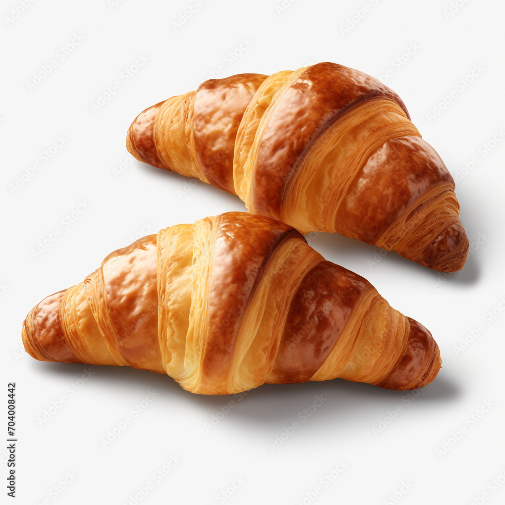 fresh crispy croissants isolated on transparent background created with Generative Ai