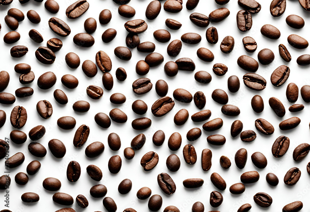 Obraz premium Coffee beans, coffee beans scattered on the table, design and branding