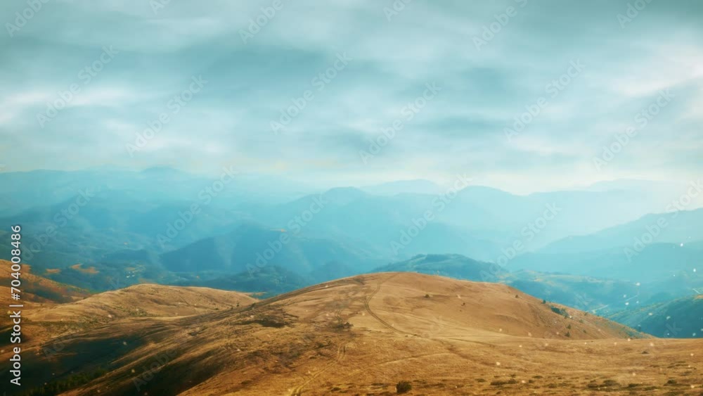 Relaxing mountain view. The camera flies between the clouds and stops at a beautiful view Relaxing mountain view. The camera flies between the clouds and stops at a beautiful view