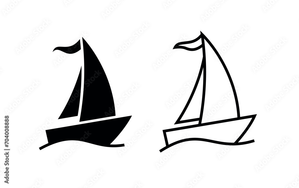 Ship or vessel icon. Symbol of travel and navigation. Attribute of pirates or navy. Vehicle.
