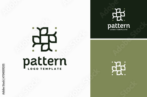 Square Initial Letter P Pattern Floral logo design 