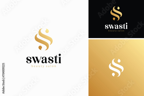 Golden Initial Letter S or SS with Golden Color for Beauty Elegant Luxury logo design photo
