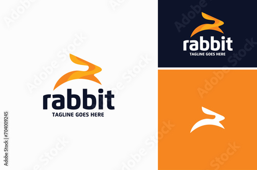Golden Jumping Running Leaping Fast Rabbit Bunny Hare Jackrabbit Wildlife logo design