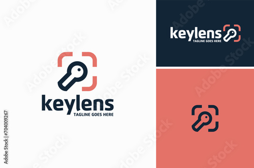 Key with Rounded Square Corner as Camera Focus Lens Record Frame account access administrator logo design