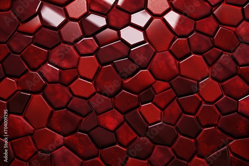  a close up view of a red surface with a lot of small pieces of glass in the middle of the surface and a small piece of glass in the middle of the top of the surface.