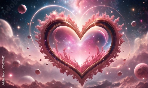 Heart symbol with a celestial theme for Valentine's Day. Copy space. Generative AI 