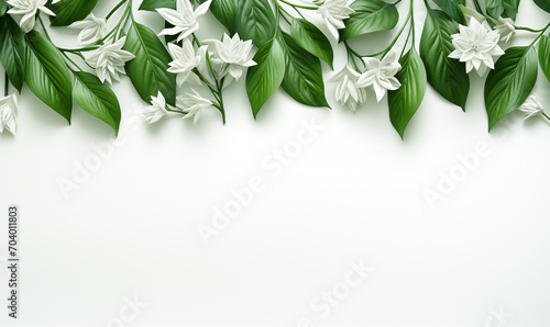 Minimal Plants Arrangement Frame Border with White Copy Space Isolated on White Background - Clean Design, Botanical Decor, and Elegant Plant Display