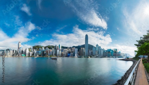 cityscape and skyline at victoria harbour in hong kong city