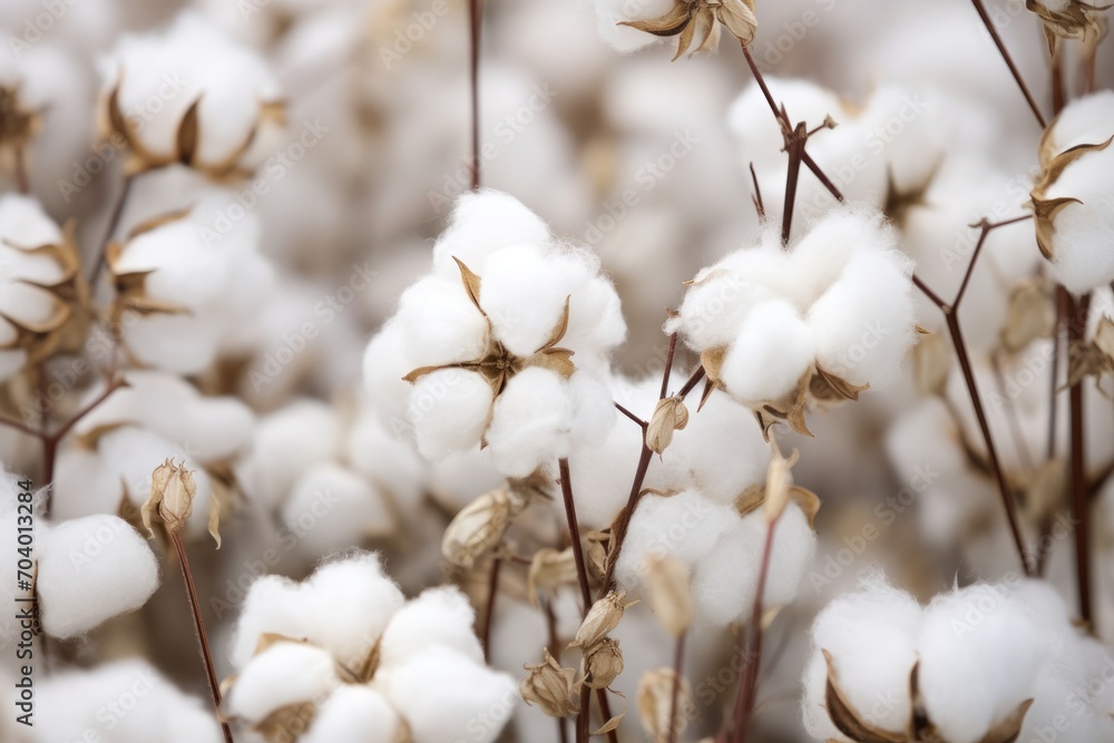  a close up of a cotton plant with lots of cotton in the foreground and a blurry background of cotton stems in the foreground, with a blurry image in the foreground.