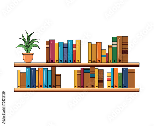 books wooden shelf vector illustration
