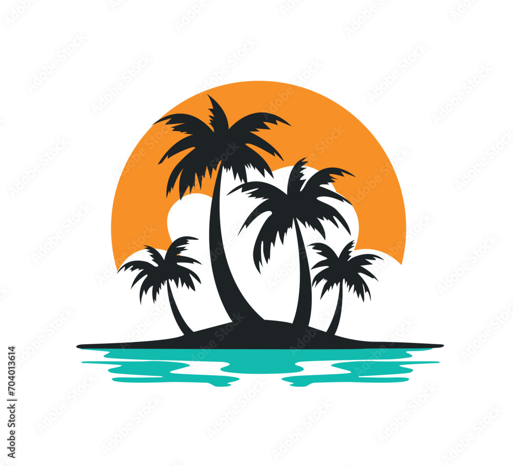 tropical island tree vector logo illustration