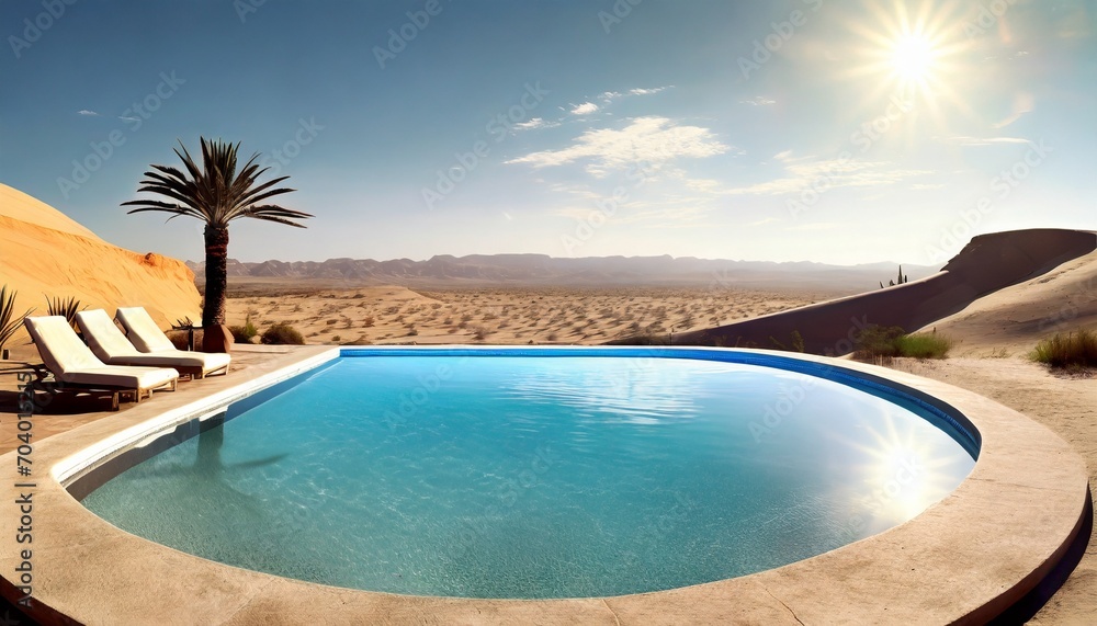 swimming pool in a desert landscape ai generation