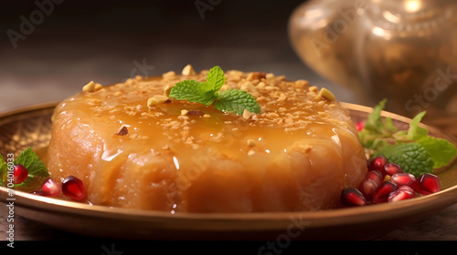 turkish and Arabic Traditional Pudding Dessert Trilece. Middle Eastern traditional Ramadan dessert photo