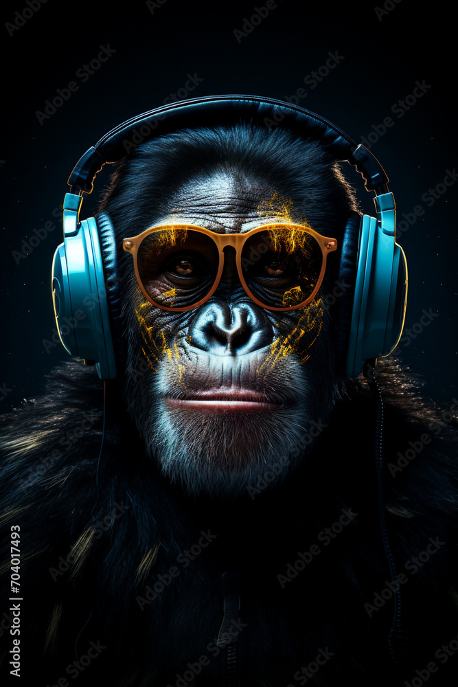 DJ monkey. Monkey with headphones DJ monkey. Monkey with headphones