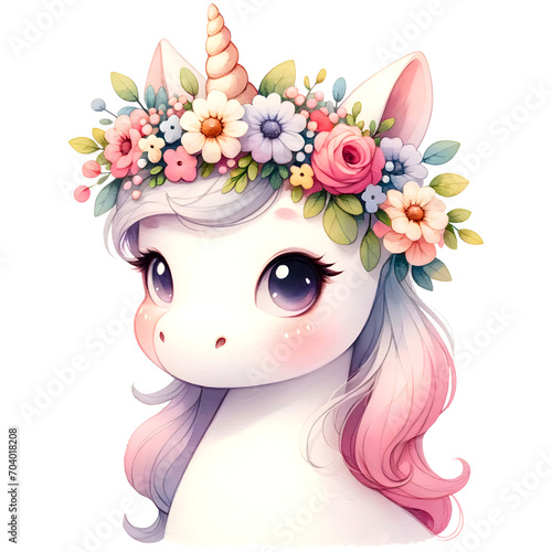 Cute watercolor unicorn clipart with transparent background