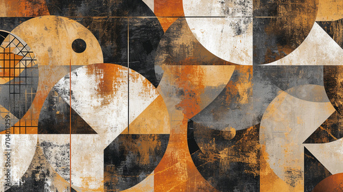 Rustic Charm Meets Modern Geometry: Abstract Wallpaper with Earthy Tones and Geometric Shapes - Unique Visual Appeal, Contemporary Design, and Aesthetic Fusion