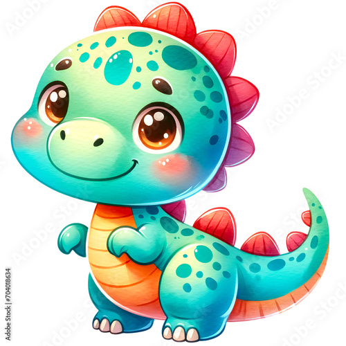 Cute watercolor dinosaur clipart with transparent background