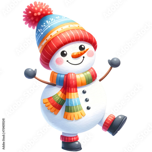Cute snowman watercolor clipart with transparent background © Andrea